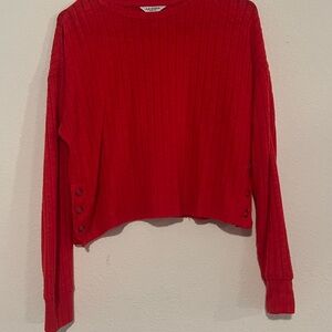 Arizona Jean Company Bold Red Ribbed Cropped Long-Sleeve Tee with Button Cuffs